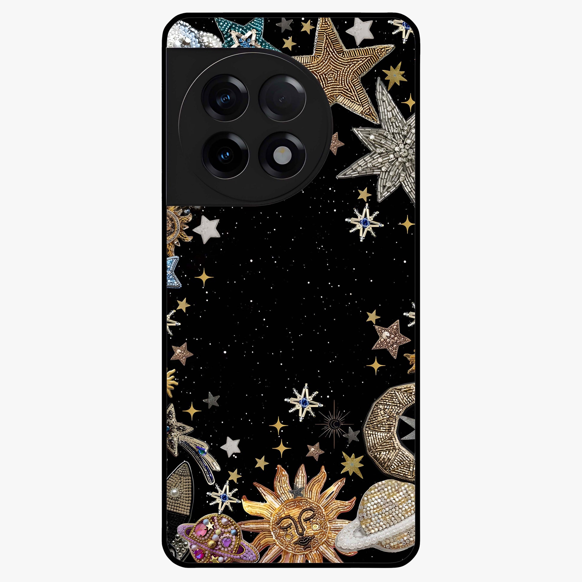 Galactic Jewel Stars Glass Case for 1+11R elegant front view featuring sparkling jewel inspired star artwork