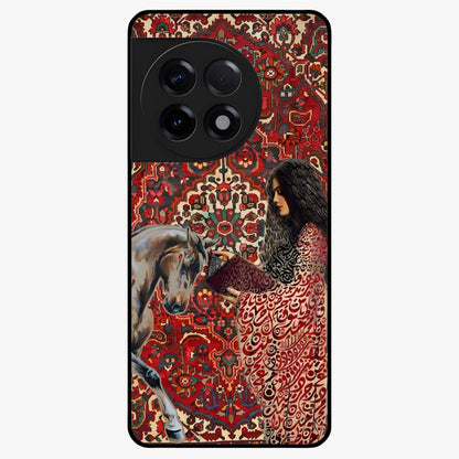 Girl With Horse Glass Case for 1+11R elegant front view featuring artistic illustration of girl and horse