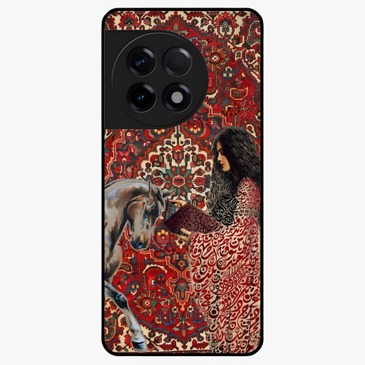 Girl With Horse Glass Case for 1+11R elegant front view featuring artistic illustration of girl and horse