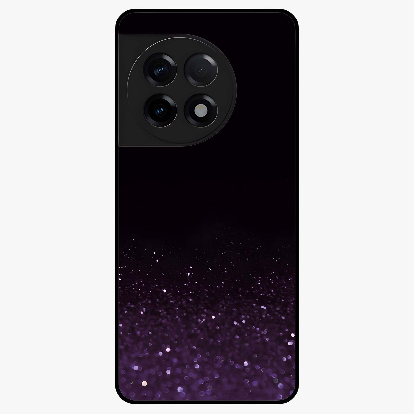 Glittery Purple Bokeh Glass Case for 1+11R vibrant front view featuring sparkling purple bokeh artwork
