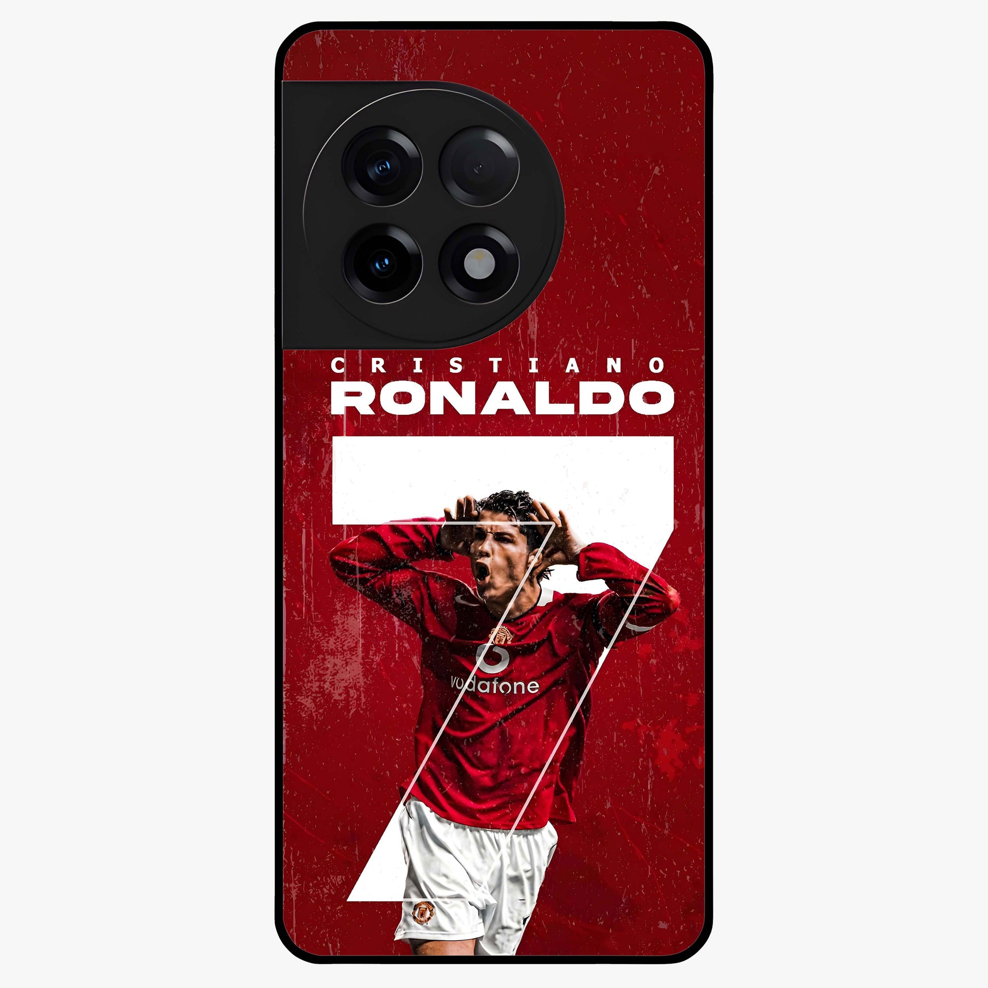 Goal Celebration Legacy Glass Case for 1+11R energetic front view featuring sports inspired celebration artwork