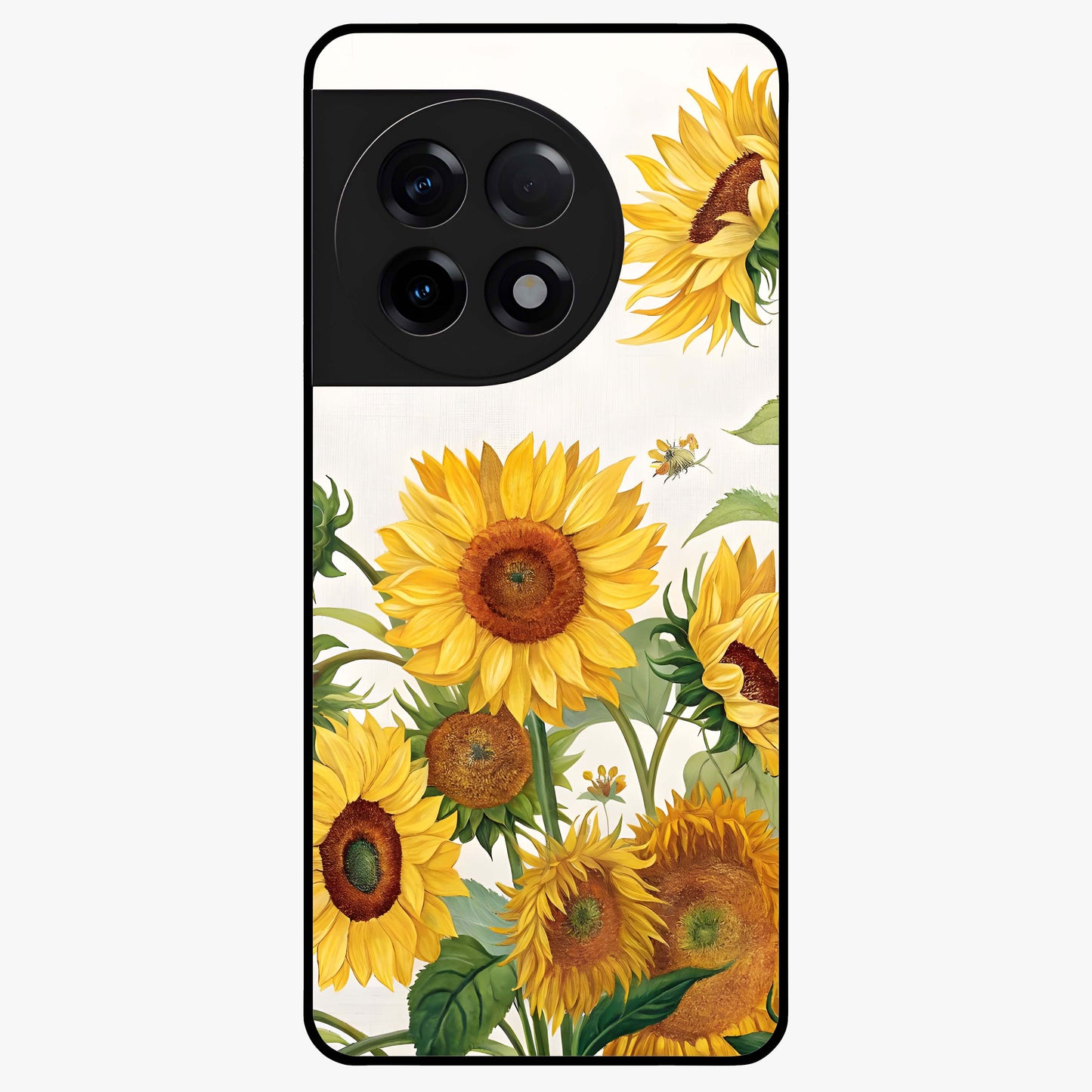 Golden Bloom Fields Glass Case for 1+11R serene front view featuring glowing floral field artwork