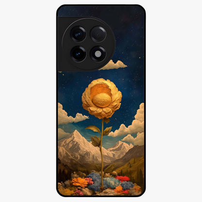 Golden Bloom Night Glass Case for 1+11R elegant front view featuring glowing golden floral artwork on dark background