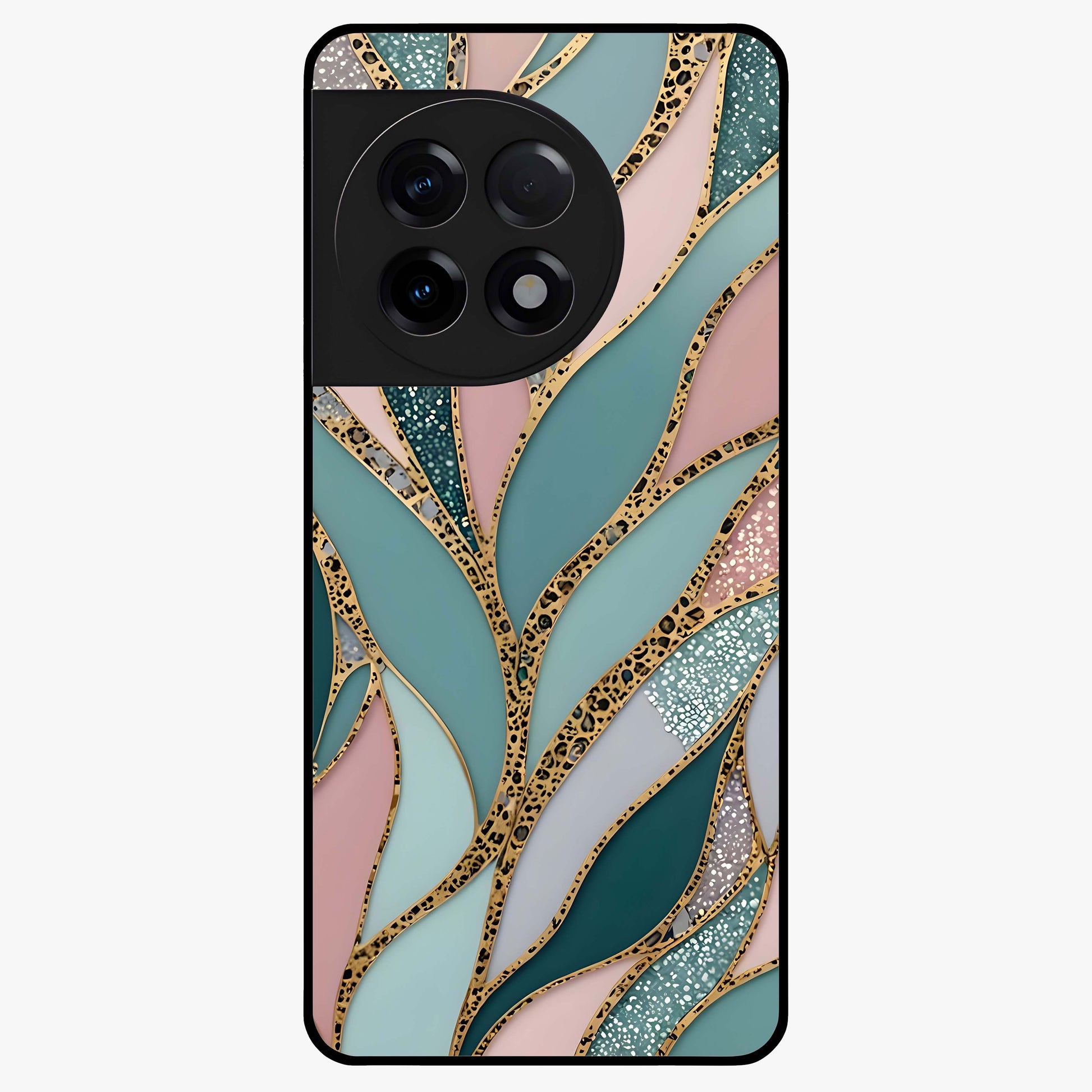 Golden Leaf Dreams Glass Case for 1+11R elegant front view featuring shimmering golden leaf artwork