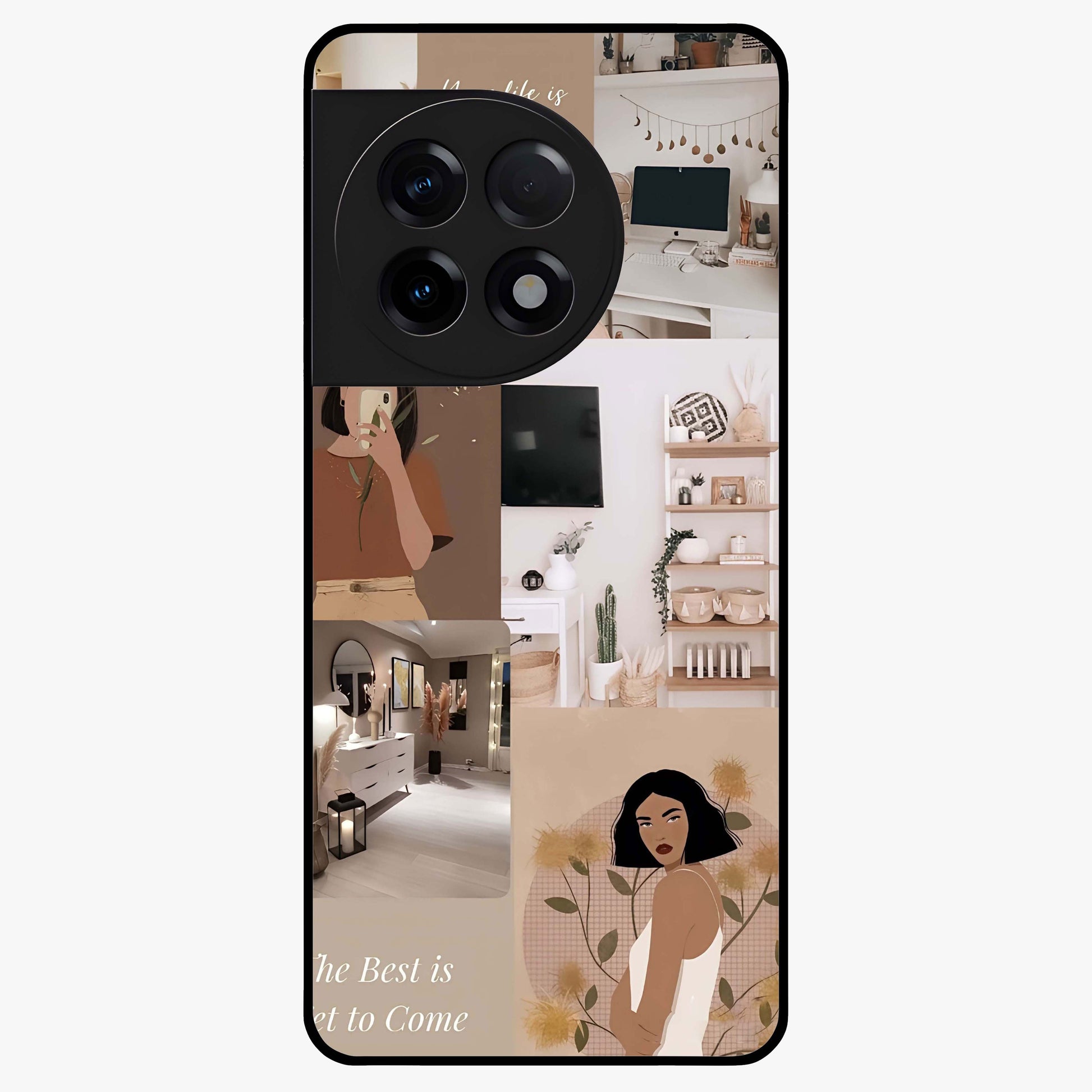 Golden Mind Moment Glass Case for 1+11R artistic front view featuring abstract golden inspired artwork