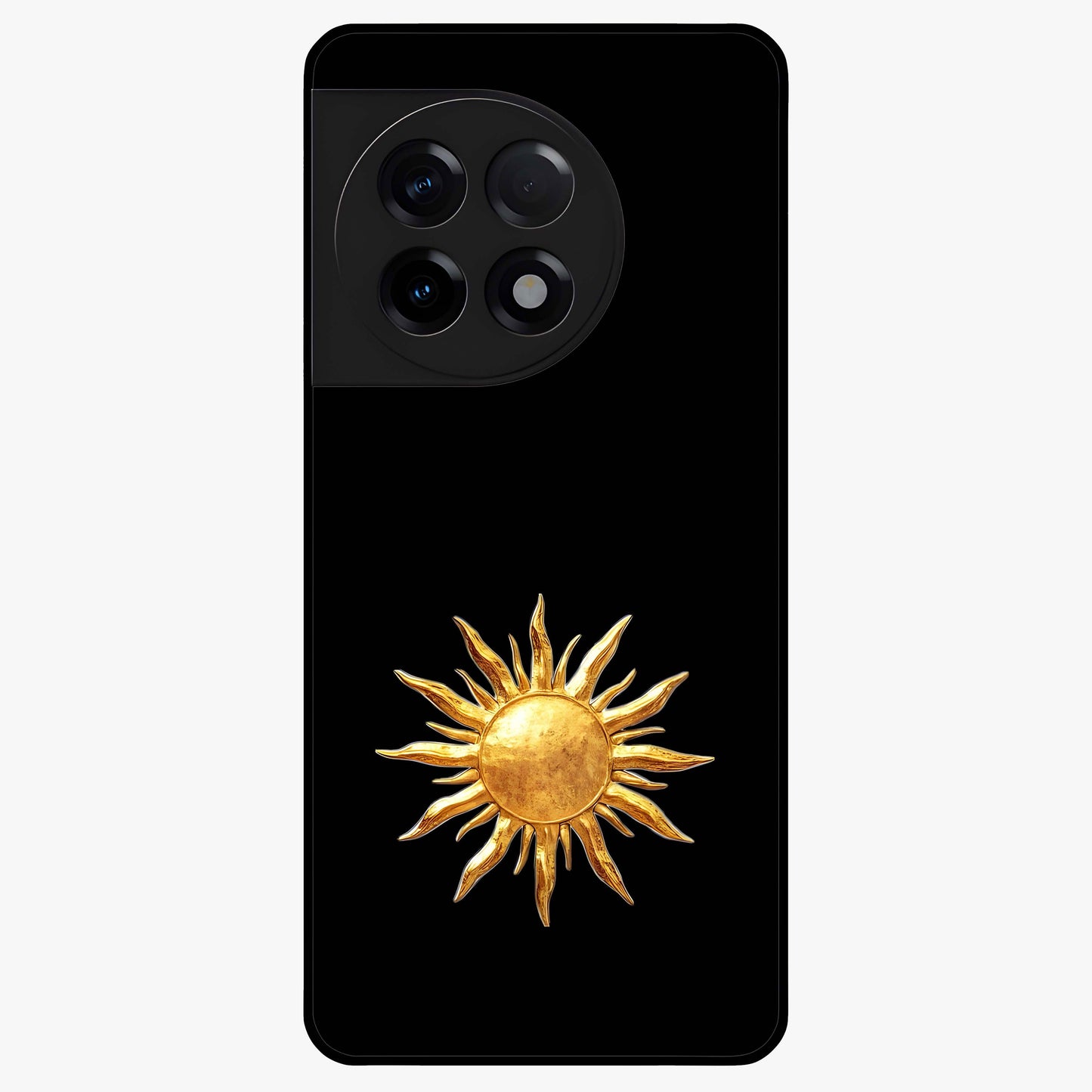 Golden Sun Minimalism Glass Case for 1+11R clean front view featuring minimalist golden sun artwork