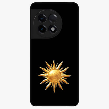 Golden Sun Minimalism Glass Case for 1+11R clean front view featuring minimalist golden sun artwork