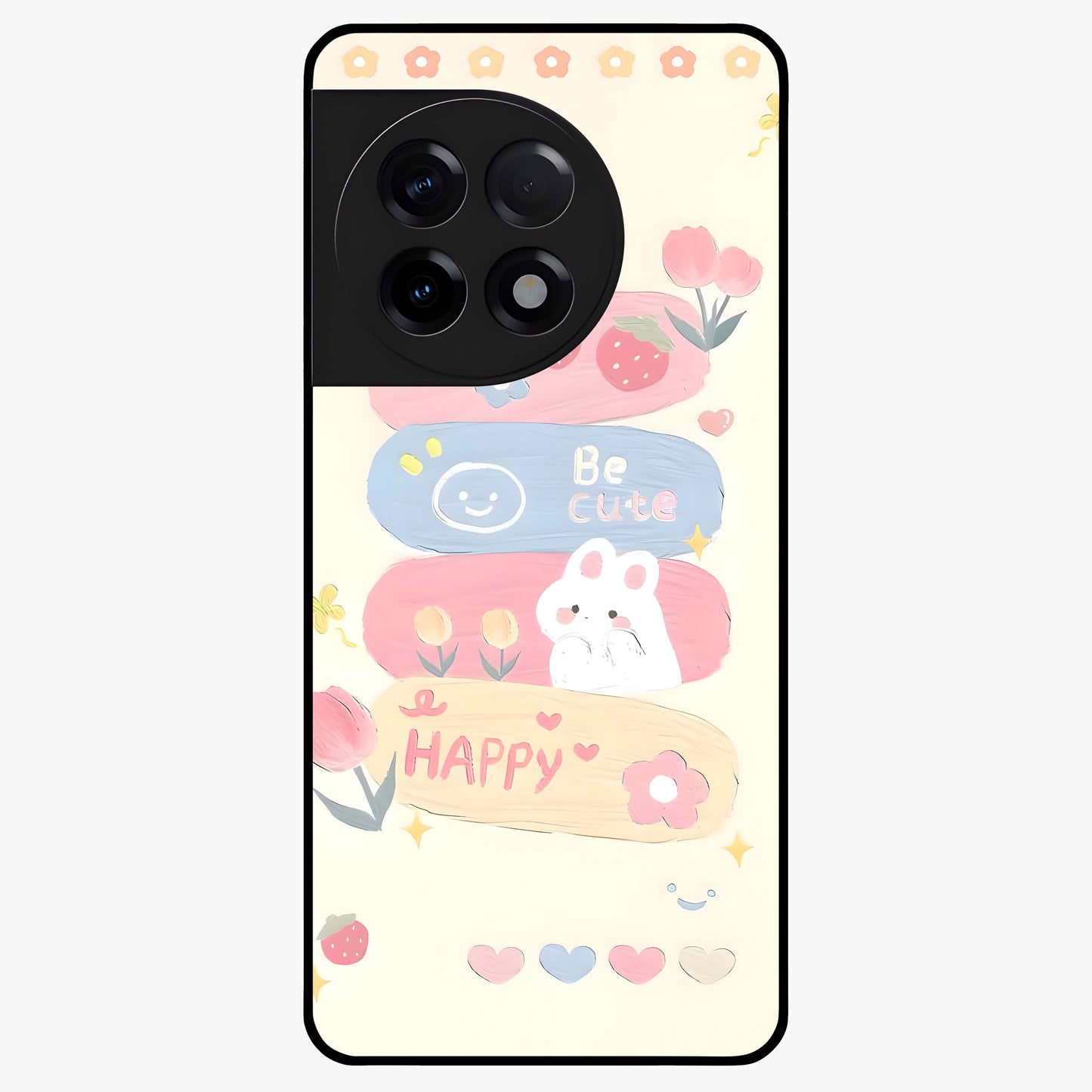 Happy Cute Bunny Glass Case for 1+11R adorable front view featuring playful bunny artwork