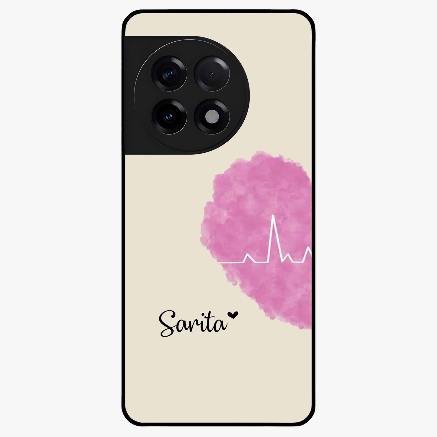 Heartbeat of Love Glass Case for 1+11R romantic front view featuring heartbeat inspired love artwork