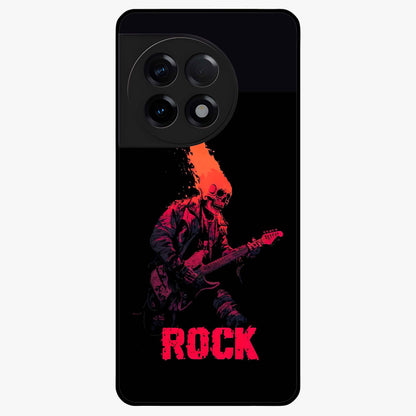 Hellfire Rock Anthem Glass Case for 1+11R showing full back design in clean flat view with fiery rock-inspired artwork and glossy glass finish.