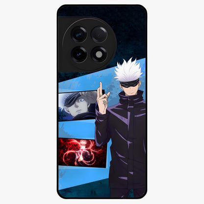 Infinite Curse Sorcerer Glass Case for 1+11R showing full back design in clean flat view with dark sorcerer artwork and glossy glass finish.
