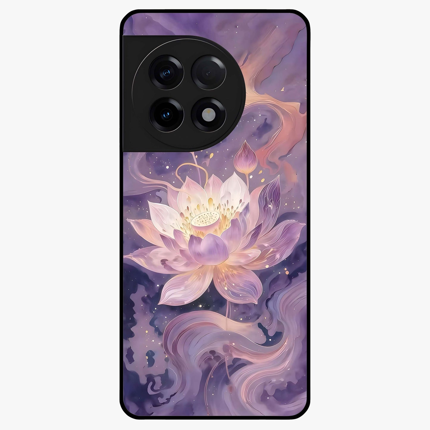 Lavender Lotus Muse Glass Case for 1+11R elegant front view featuring lotus artwork in calming lavender tones