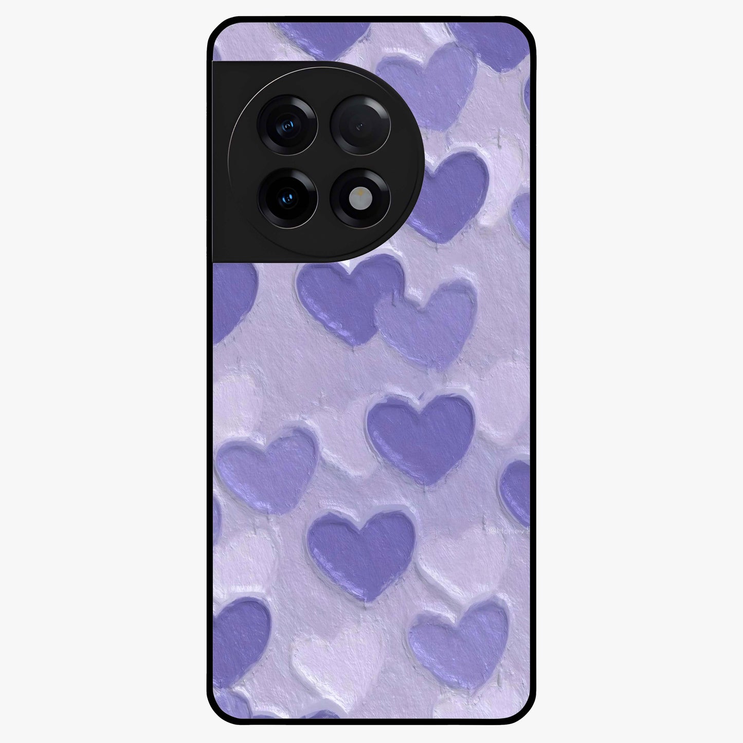 Lavender Paper Hearts Glass Case for 1+11R cute front view featuring layered heart artwork in soft lavender tones