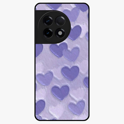 Lavender Paper Hearts Glass Case for 1+11R cute front view featuring layered heart artwork in soft lavender tones