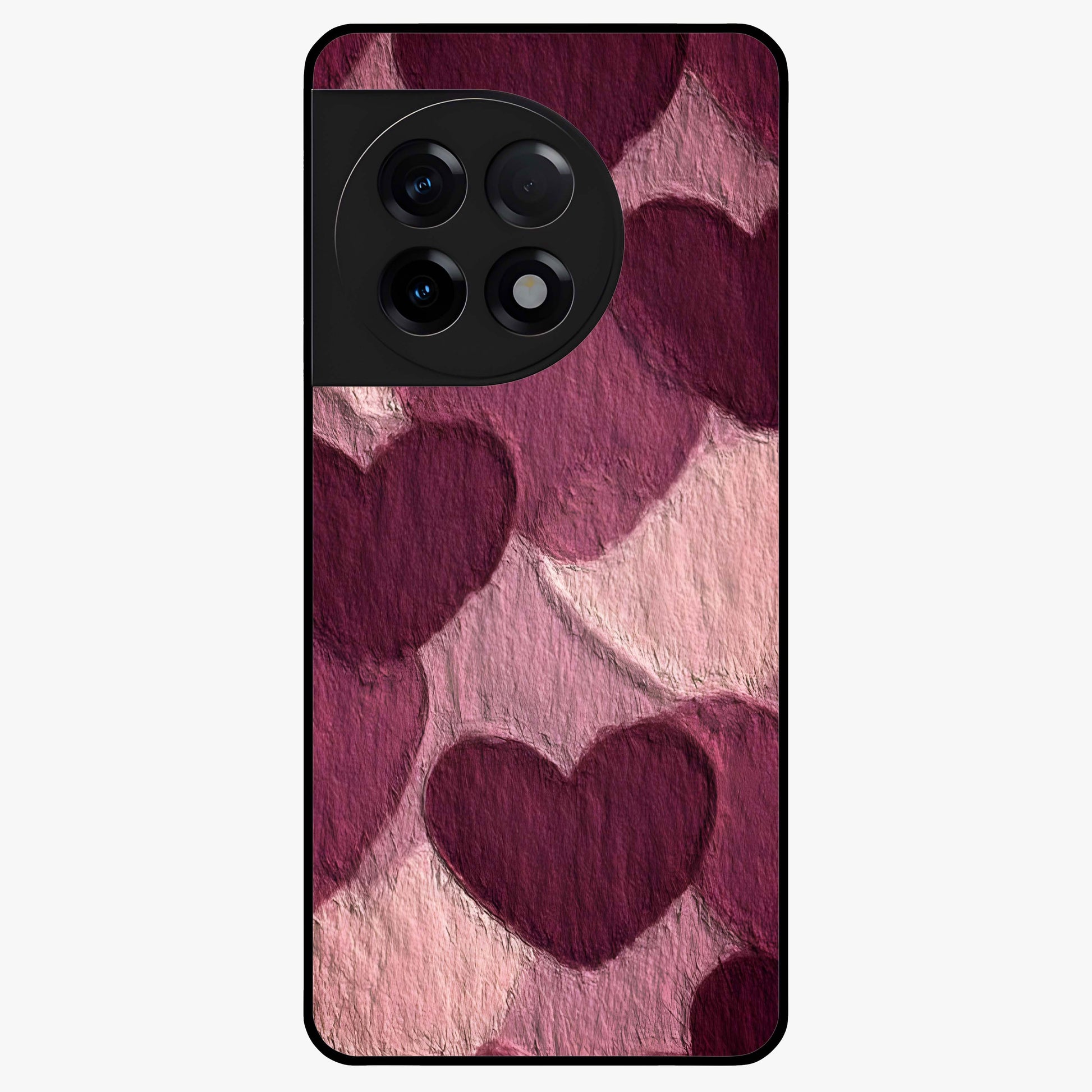 Layered Paper Hearts Glass Case for 1+11R charming front view featuring dimensional paper style heart artwork