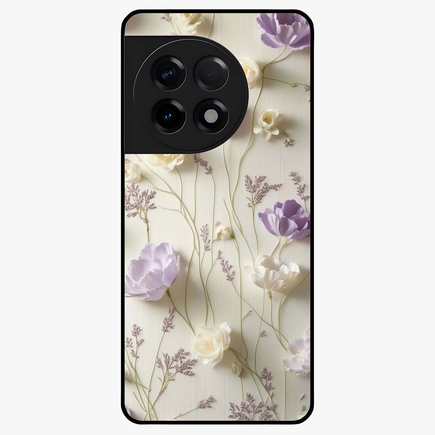 Lilac Breeze Harmony Glass Case for 1+11R soft front view featuring gentle lilac inspired artwork