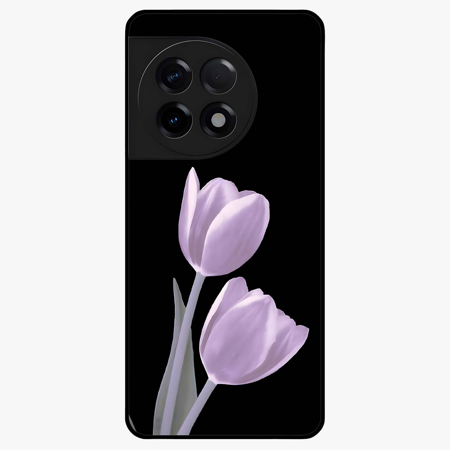 Lilac Tulip Flowers Glass Case for 1+11R elegant front view featuring tulip floral artwork in soft lilac tones