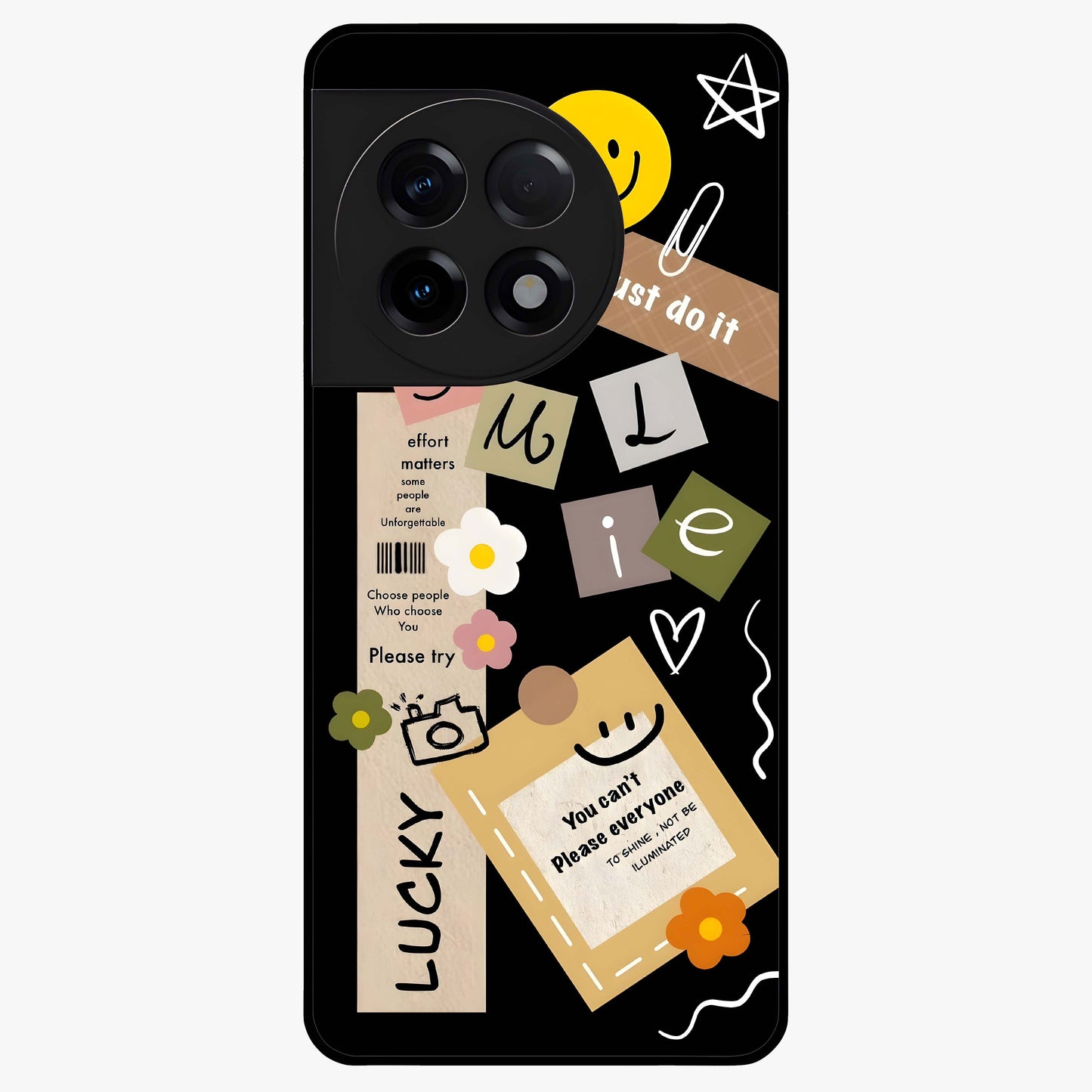 Lucky Aesthetic Collage Case Glass Case for 1+11R vibrant front view featuring layered aesthetic collage artwork