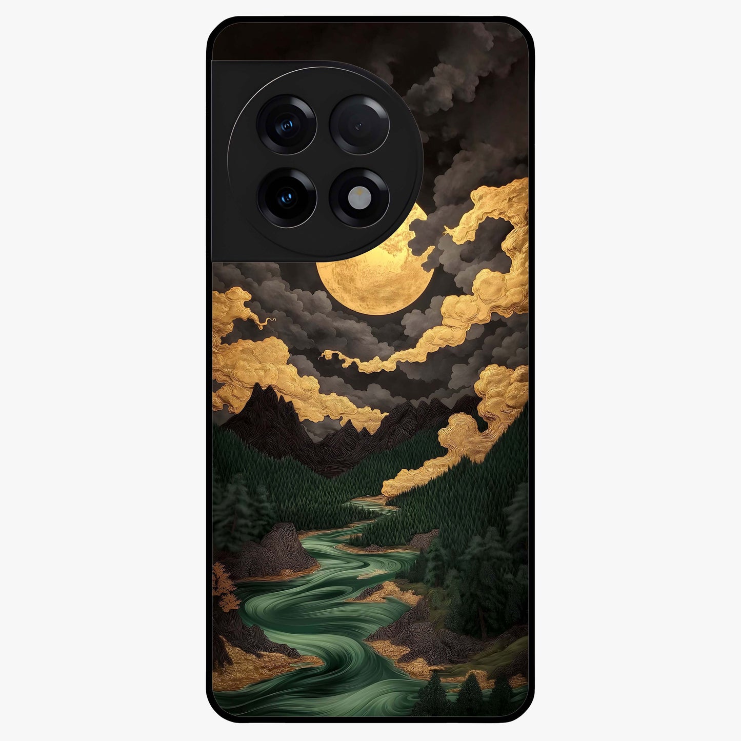 Lunar Silk Garden Glass Case for 1+11R elegant front view featuring floral artwork with soft lunar tones