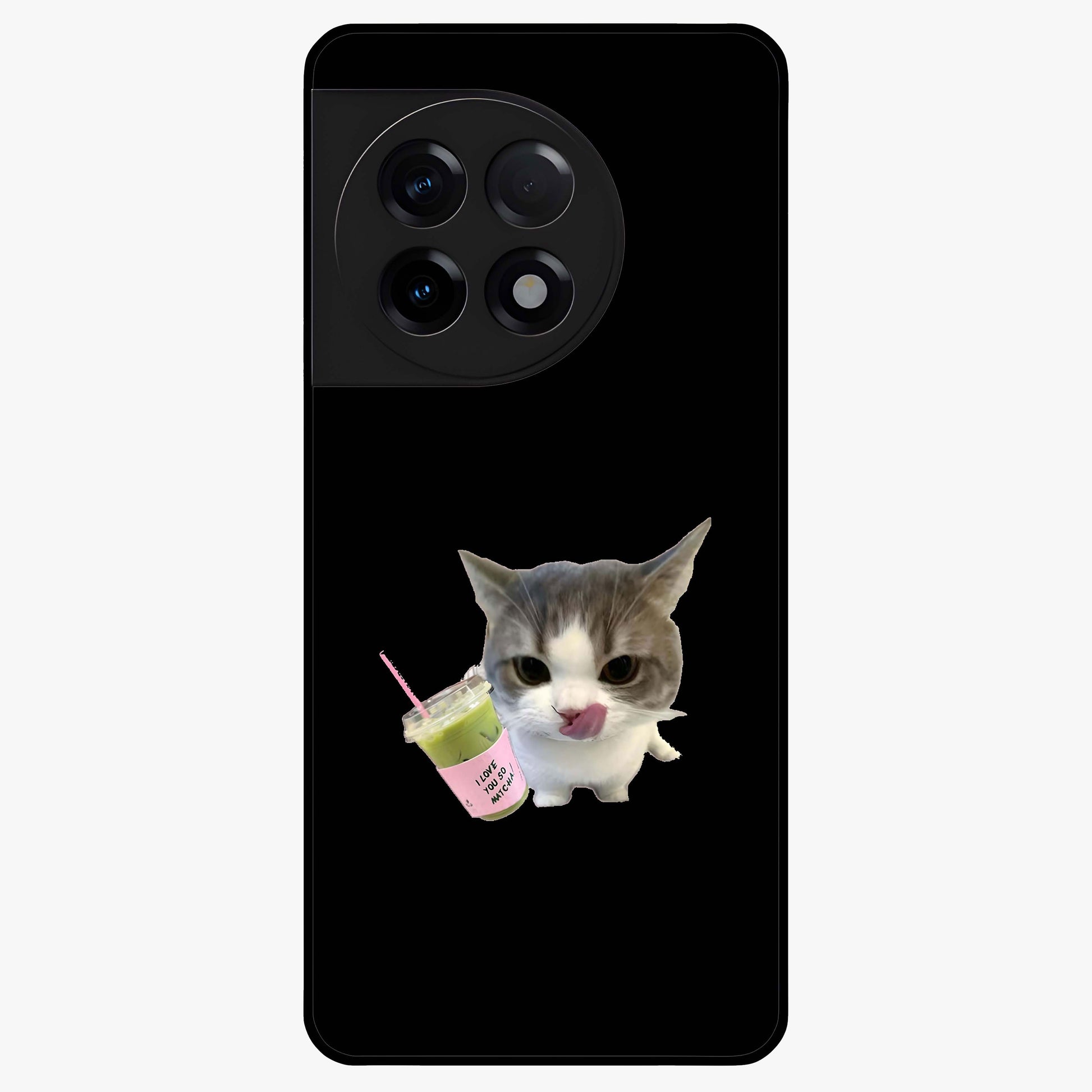Matcha Cat Style Glass Case for 1+11R adorable front view featuring cute cat artwork in matcha green tones