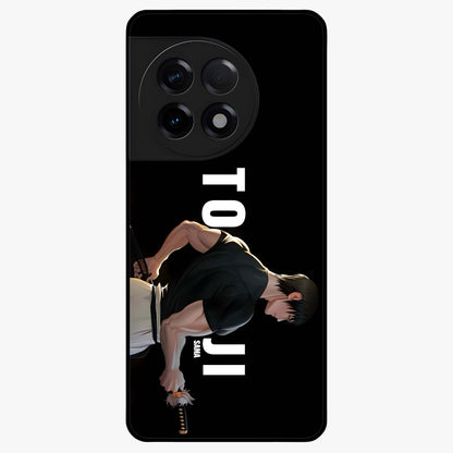 Midnight Blade Resolve Glass Case for 1+11R intense front view featuring sharp blade inspired artwork in dark tones