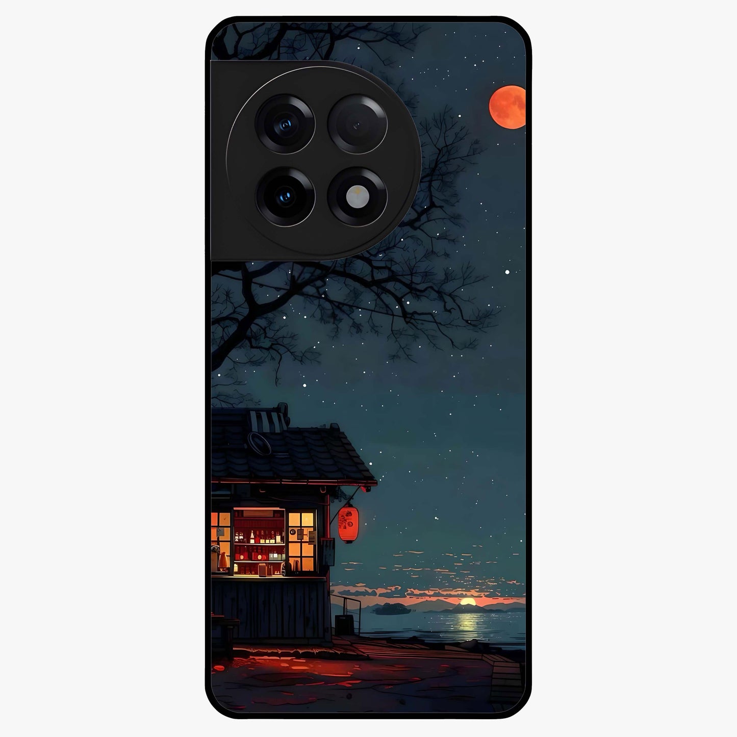 Midnight Lantern Glow Glass Case for 1+11R serene front view featuring glowing lantern artwork under night sky