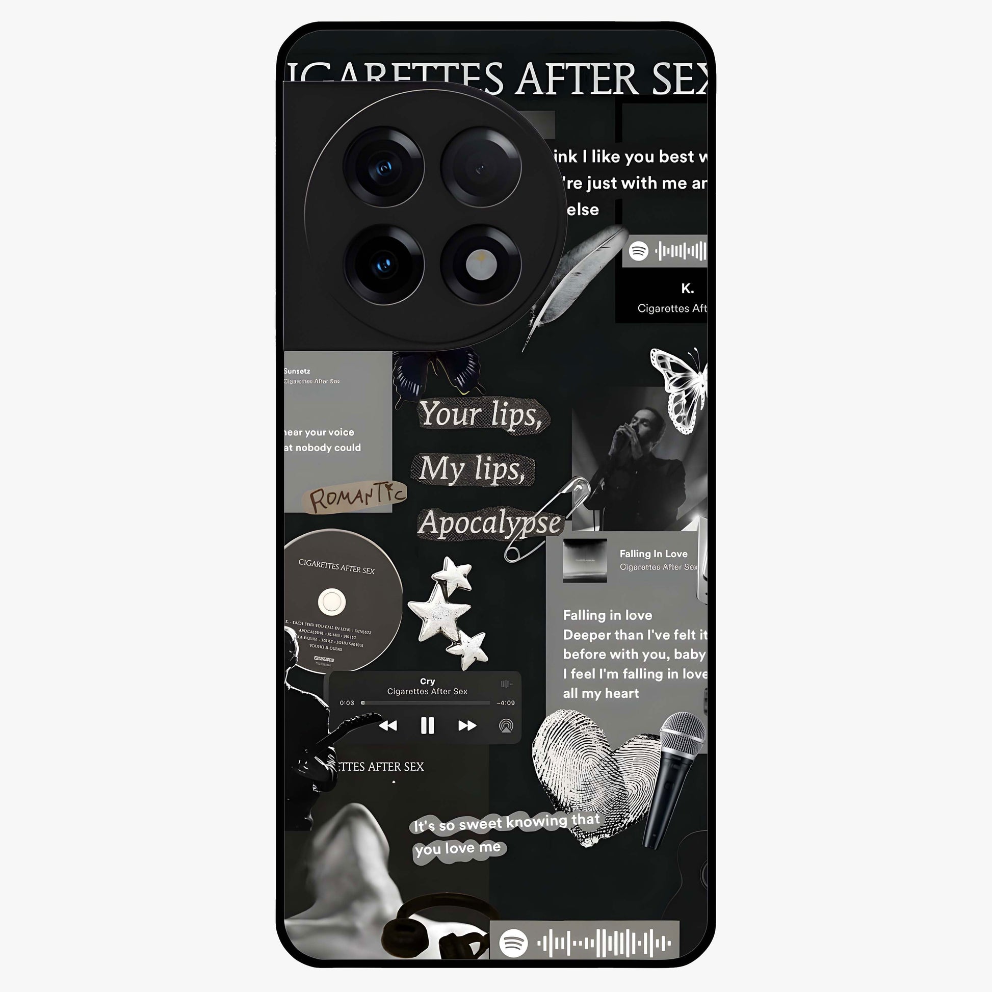 Midnight Love Glass Case for 1+11R romantic front view featuring subtle love inspired artwork in dark tones