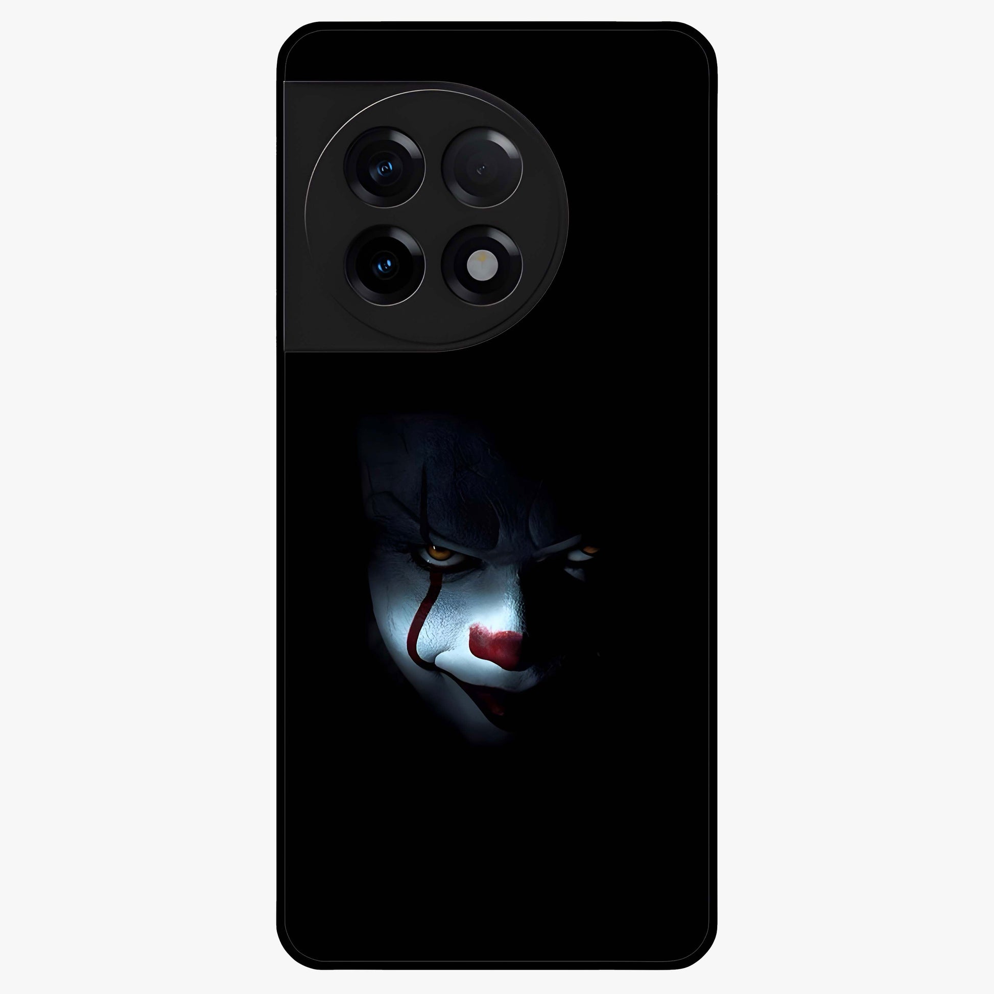 Midnight Madness Smile Glass Case for 1+11R edgy front view featuring bold smile artwork in dark aesthetic tones