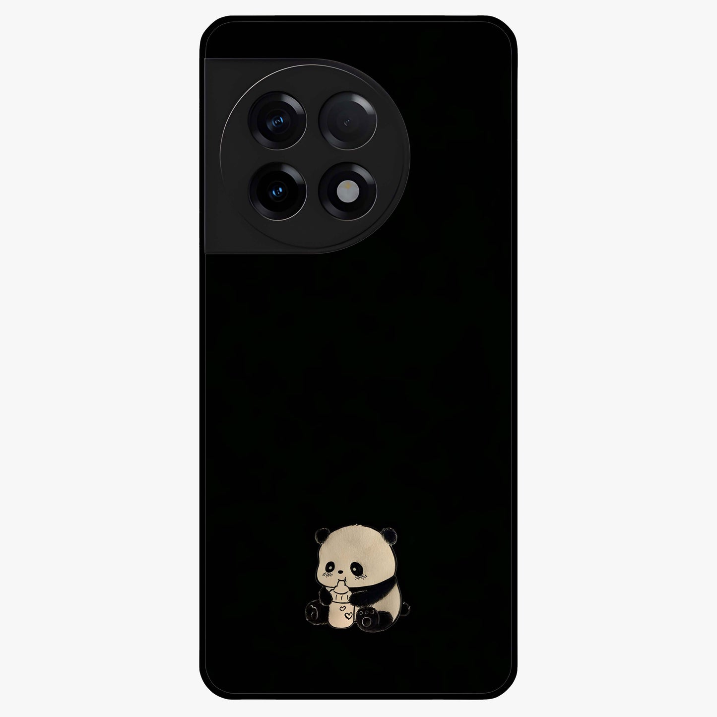 Midnight Panda Love Glass Case for 1+11R adorable front view featuring cute panda artwork on dark background