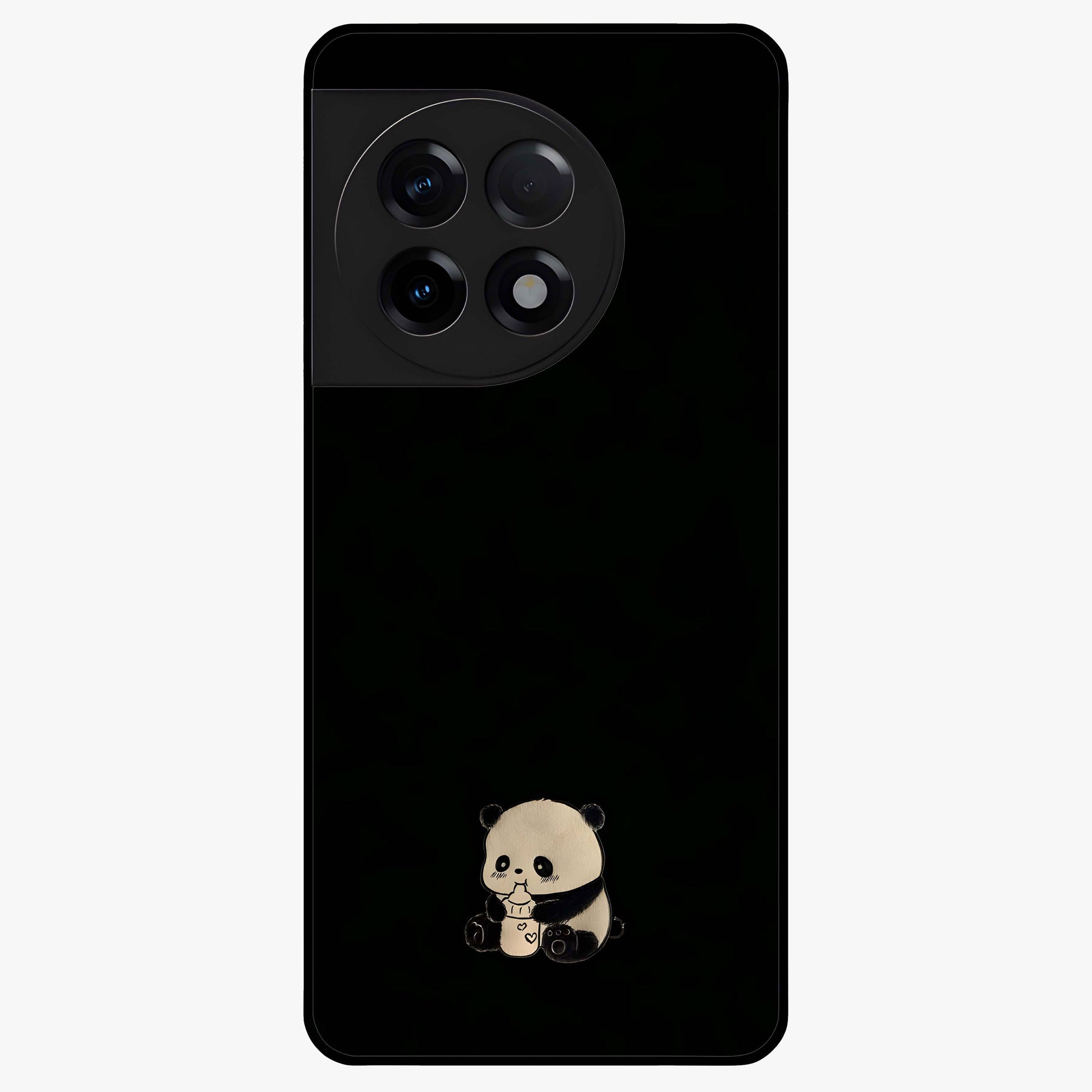 Midnight Panda Love Glass Case for 1+11R adorable front view featuring cute panda artwork on dark background