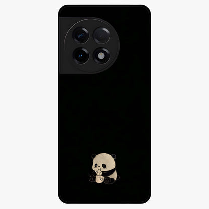 Midnight Panda Love Glass Case for 1+11R adorable front view featuring cute panda artwork on dark background