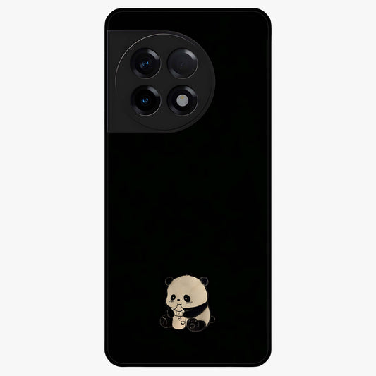 Midnight Panda Love Glass Case for 1+11R adorable front view featuring cute panda artwork on dark background