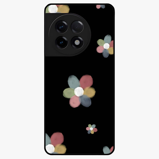 Minimal Floral Charm Glass Case for 1+11R clean front view featuring simple floral artwork with elegant detailing