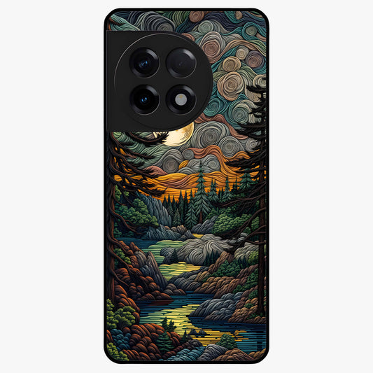 Moonlight Forest Dream Glass Case for 1+11R dreamy front view featuring forest artwork under glowing moonlight