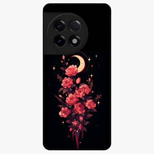 Moonlit Floral Elegance Glass Case for 1+11R graceful front view featuring sophisticated floral artwork on dark backdrop