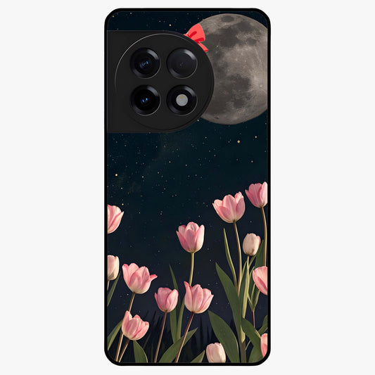 Moonlit Night Tulip Glass Case for 1+11R serene front view featuring tulip floral artwork in midnight tones