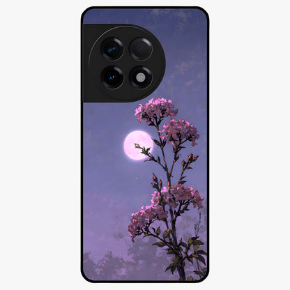 Moonlit Petal Night Glass Case for 1+11R elegant front view featuring floral artwork glowing in night tones