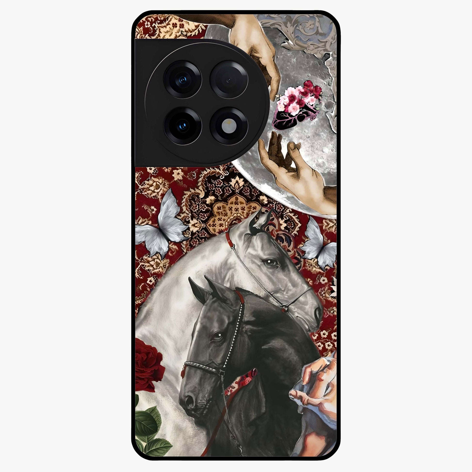 Moonlit Royal Stallion Glass Case for 1+11R majestic front view featuring horse artwork under glowing moonlight