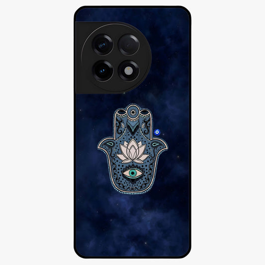 Mystic Calm Shield Glass Case for 1+11R serene front view featuring symbolic shield artwork in calming tones