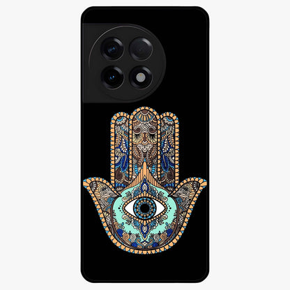 Mystic Hamsa Eye Glass Case for 1+11R symbolic front view featuring traditional hamsa eye artwork