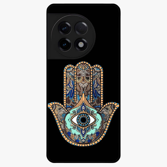 Mystic Hamsa Eye Glass Case for 1+11R symbolic front view featuring traditional hamsa eye artwork