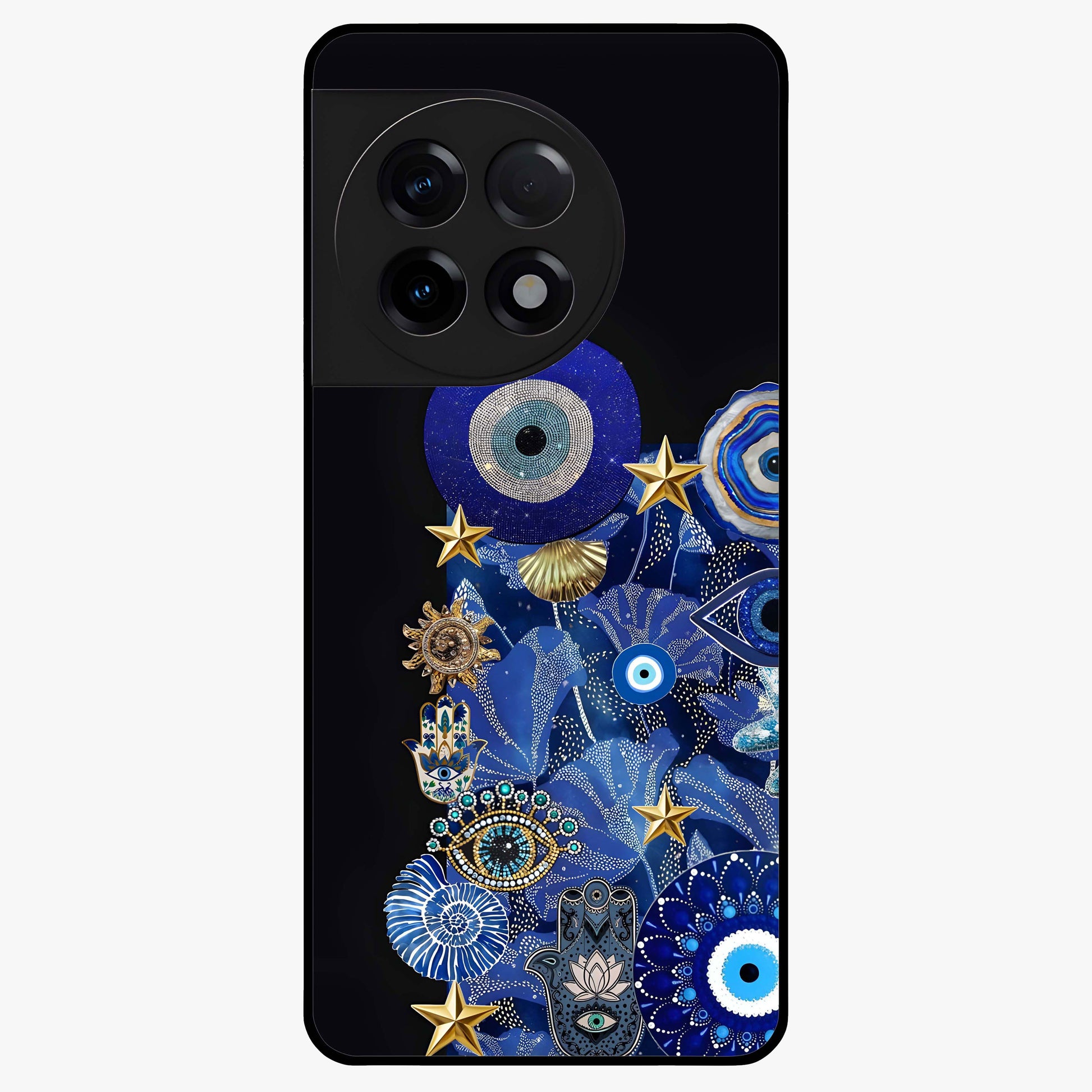 Mystic Ocean Eye Glass Case for 1+11R vibrant front view featuring ocean inspired eye artwork in blue tones