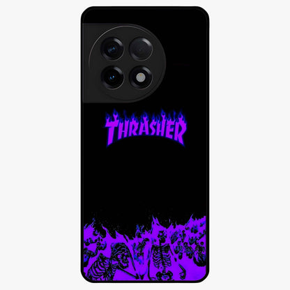 Neon Flame Riot Glass Case for 1+11R intense front view featuring blazing neon flame artwork