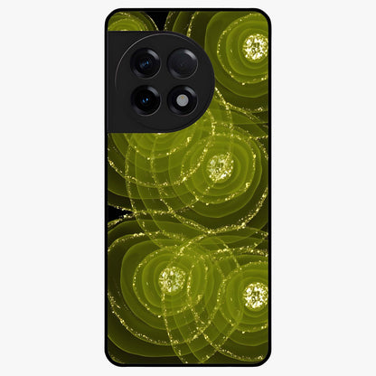 Neon Orbit Bloom Marble Glass Case for 1+11R artistic front view featuring marble texture with neon orbit accents
