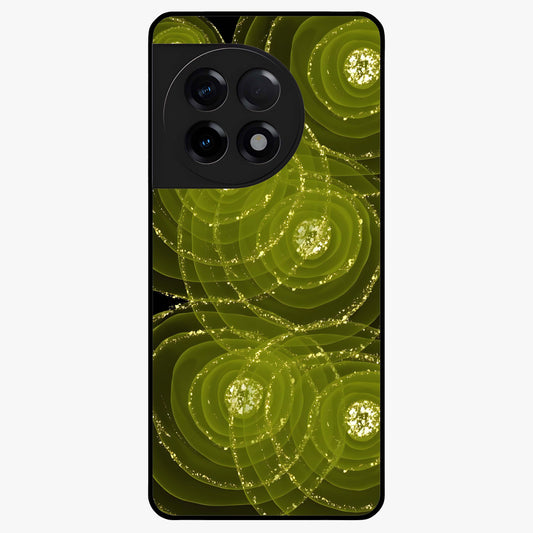 Neon Orbit Bloom Marble Glass Case for 1+11R artistic front view featuring marble texture with neon orbit accents