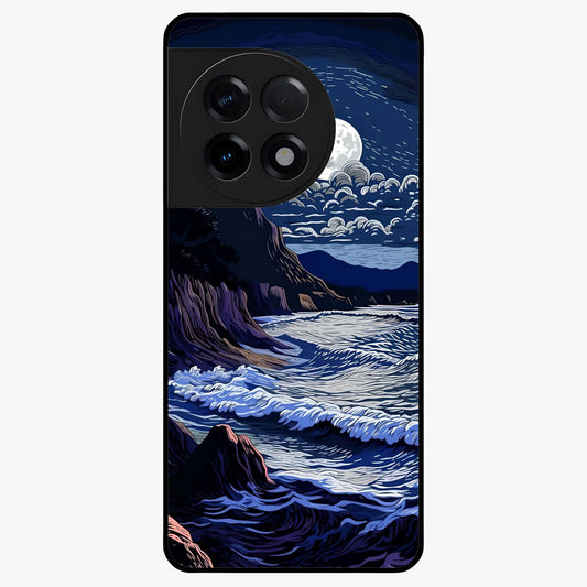 Night Moon Scenery Pattern Glass Case for 1+11R serene front view featuring moonlit landscape pattern artwork