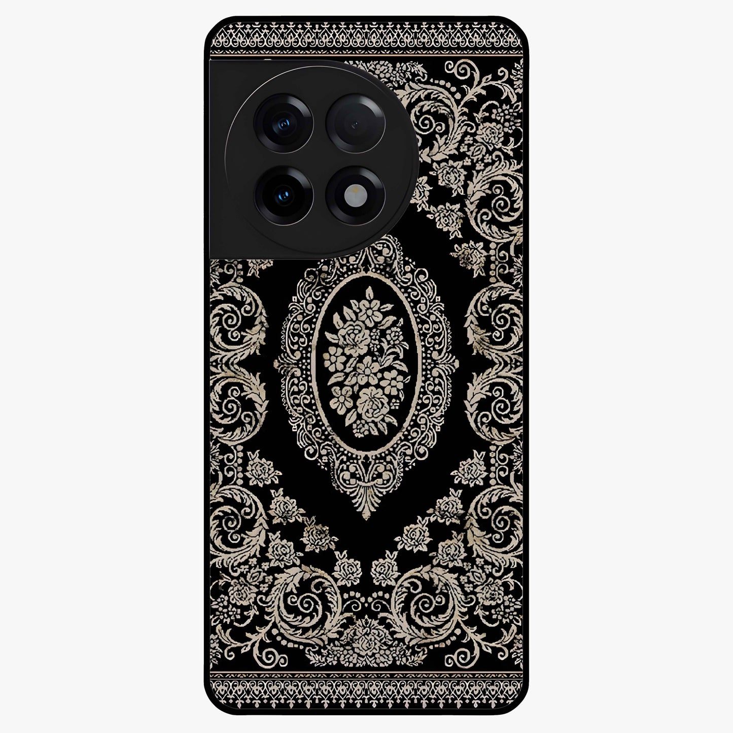 Noir Bloom Elegance Glass Case for 1+11R elegant front view featuring dark floral artwork in noir tones