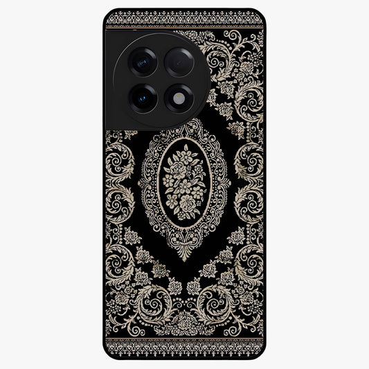 Noir Bloom Elegance Glass Case for 1+11R elegant front view featuring dark floral artwork in noir tones