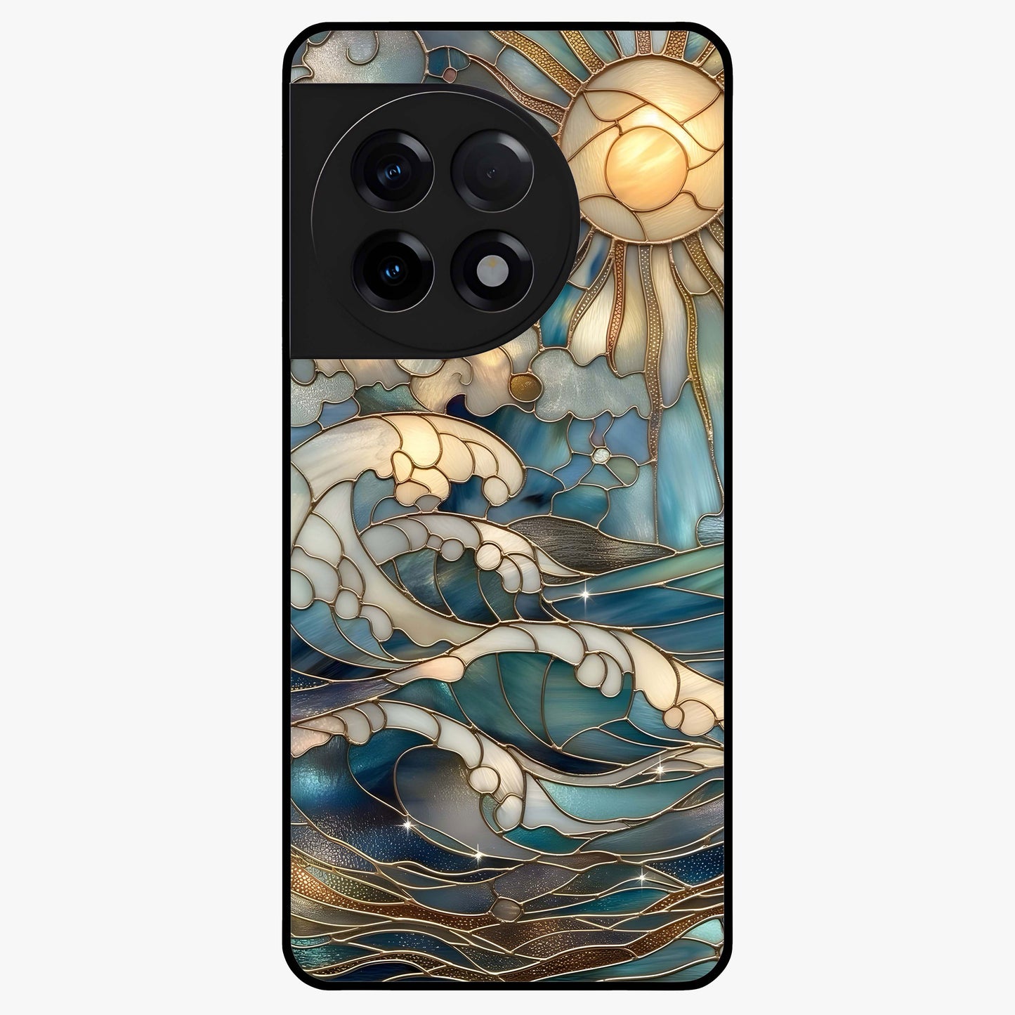 Oceanic Stained Printed Glass Case for 1+11R elegant front view featuring stained glass inspired ocean artwork
