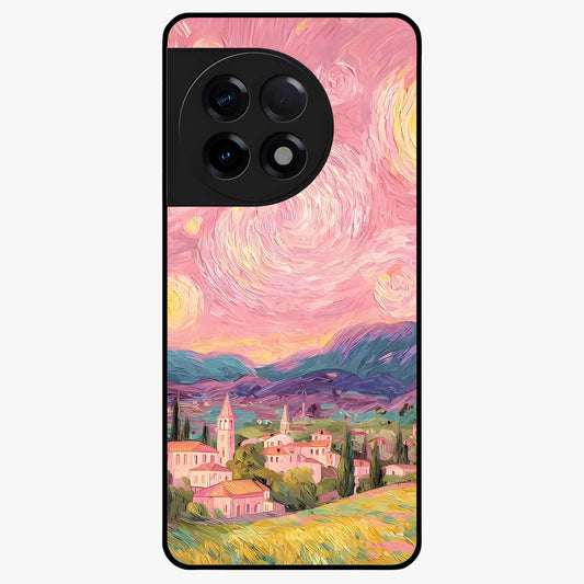 Pastel Starry Village Glass Case for 1+11R dreamy front view featuring village artwork under pastel night sky